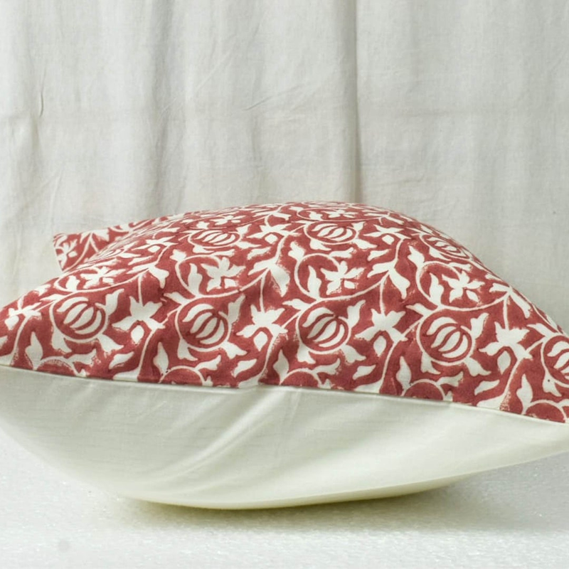 Hand Block Cotton Peach Cushion Cover  |Farmhouse Pillow Cover|Boho |Floral Throw pillow cover