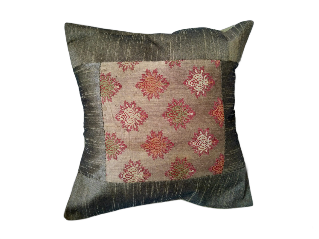 Beige Silk Zari Brocade 16 ⨉ 16 Cushion Pillow Cover, Sofa Cushion Cover, Bedding Cushion Cover, Cotton Cushion Cover, Decorative Pillow set of 5