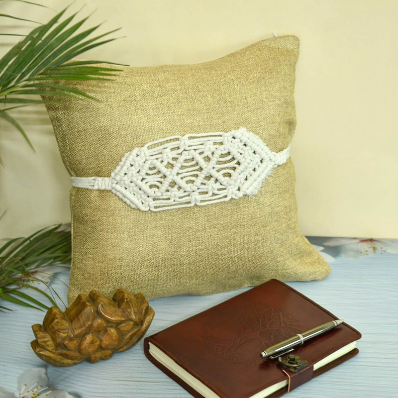 Jute/Burlap Cushion/Throw Pillow Covers  with Macrame Belt/ Housewarming Gift